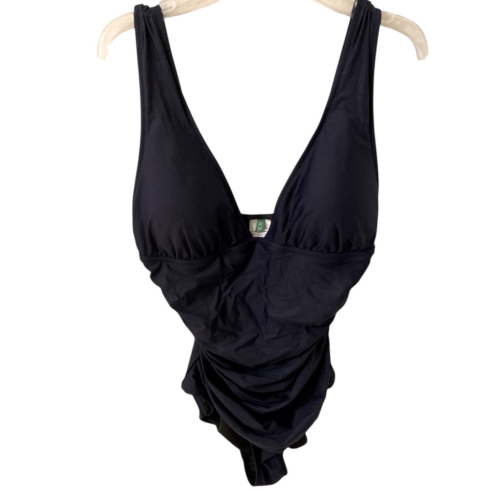 J Crew Ruched V Neck One Piece Swimsuit Navy Size 10
